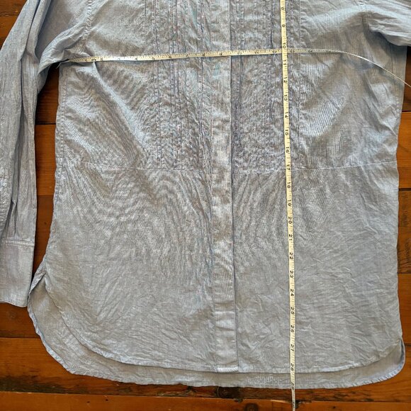 UNIQLO BLUE CHAMBRAY BUTTON DOWN PINTUCK SHIRT / BLOUSE SIZE LARGE - Picture 3 of 4